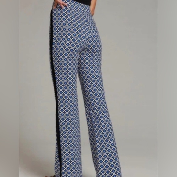 Anthropologie Maeve Black and Blue Geometric Print High Rise Flare Pants Small - Picture 3 of 10